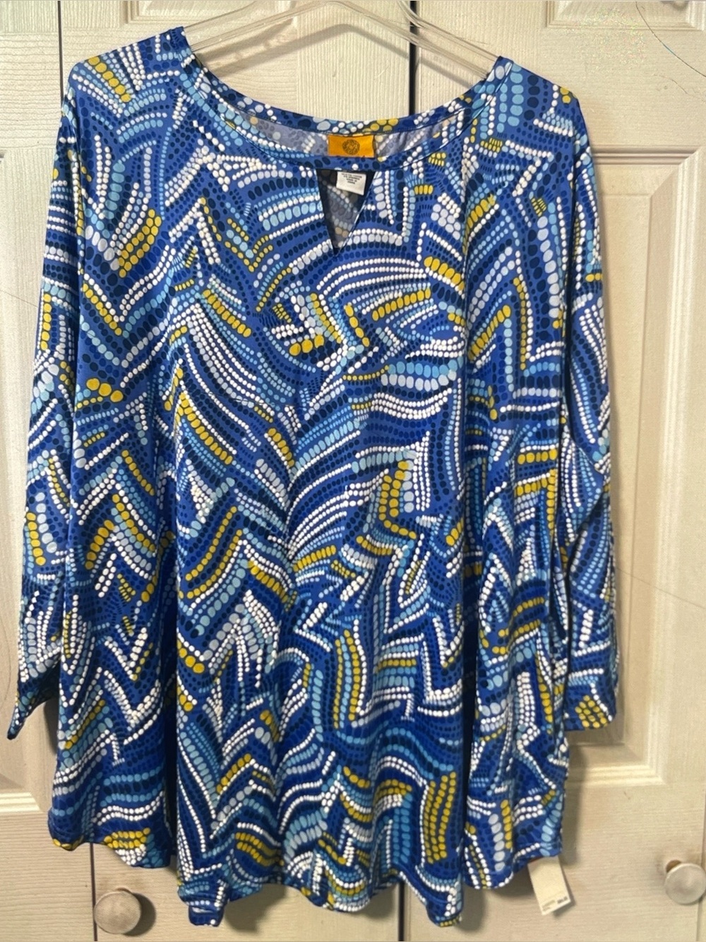 NWT Ruby Rd. Women’s Plus 3X Black/Blue/Yellow Abstract Dots LS Stretchy Tunic